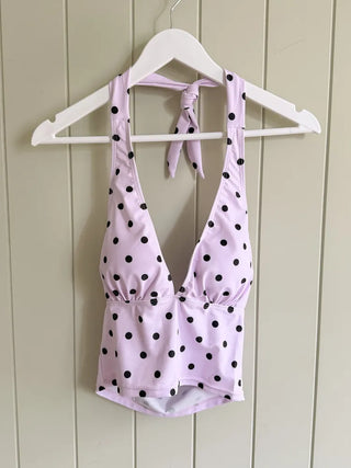 Thinning Dot Halterneck Sleeveless Top & Skirt Piece Swimsuit Set Bikini