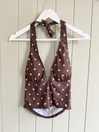 Thinning Dot Halterneck Sleeveless Top & Skirt Piece Swimsuit Set Bikini