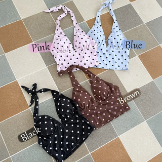 Thinning Dot Halterneck Sleeveless Top & Skirt Piece Swimsuit Set Bikini