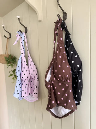 Thinning Dot Halterneck Sleeveless Top & Skirt Piece Swimsuit Set Bikini