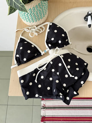 Pop Dot Bead Color Halter Top Shorts Swimsuit Set Bikini