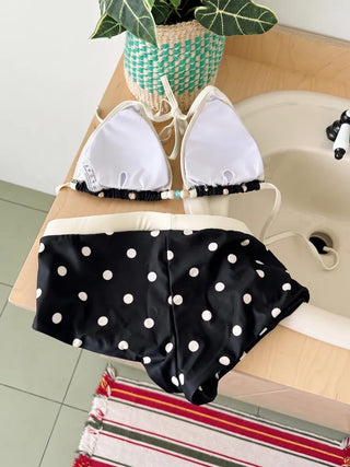 Pop Dot Bead Color Halter Top Shorts Swimsuit Set Bikini