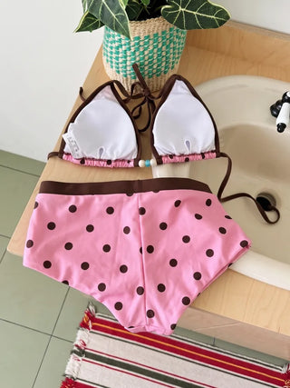 Pop Dot Bead Color Halter Top Shorts Swimsuit Set Bikini