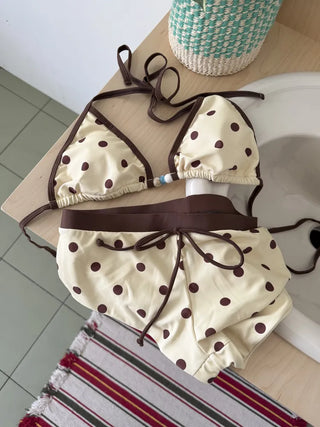 Pop Dot Bead Color Halter Top Shorts Swimsuit Set Bikini