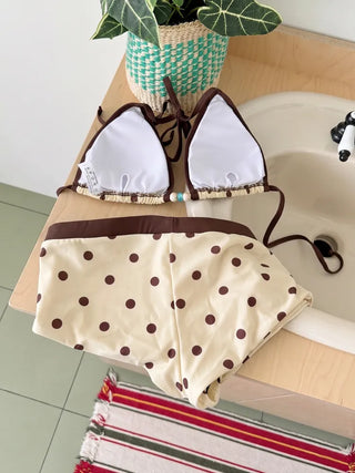 Pop Dot Bead Color Halter Top Shorts Swimsuit Set Bikini