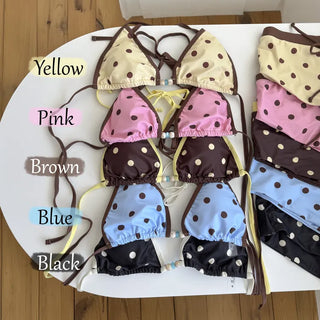 Pop Dot Bead Color Halter Top Shorts Swimsuit Set Bikini