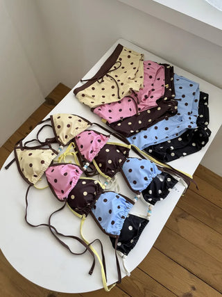 Pop Dot Bead Color Halter Top Shorts Swimsuit Set Bikini