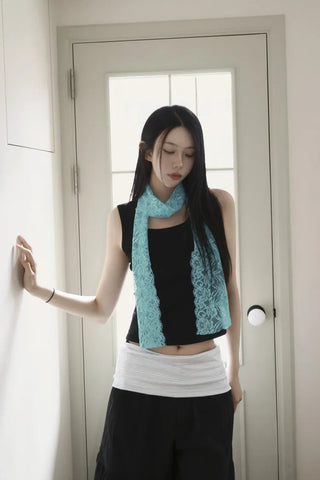 Rowing Floral Color See-through Lace Long Muffler Scarf