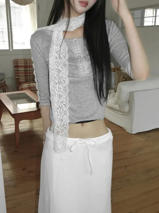 Rowing Floral Color See-through Lace Long Muffler Scarf