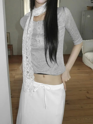 Rowing Floral Color See-through Lace Long Muffler Scarf