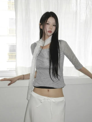 Rowing Floral Color See-through Lace Long Muffler Scarf