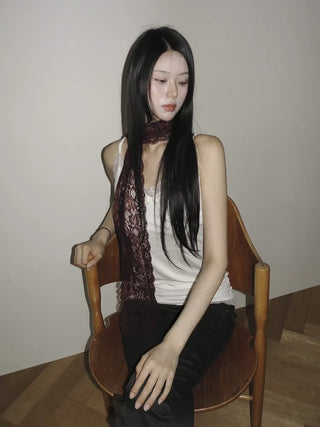 Rowing Floral Color See-through Lace Long Muffler Scarf