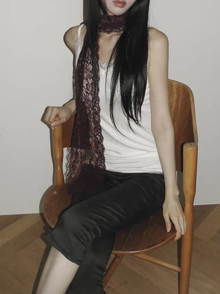 Rowing Floral Color See-through Lace Long Muffler Scarf