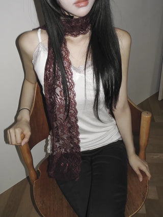 Rowing Floral Color See-through Lace Long Muffler Scarf