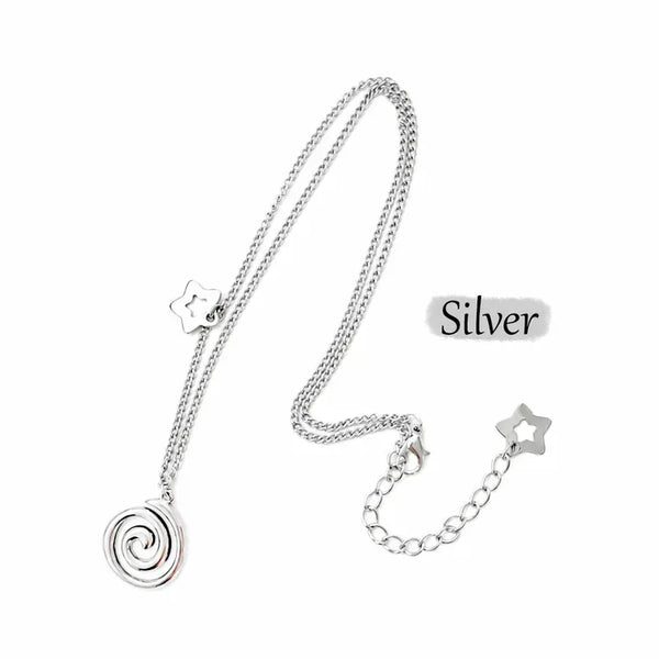 Wave Star Swirl Silver Pendant Non-tarnishing Chain Necklace