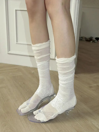 Cloud See-through Cotton Long Knee Socks Tabi Flip-flop Toe Socks
