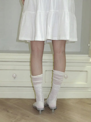 Cloud See-through Cotton Long Knee Socks Tabi Flip-flop Toe Socks