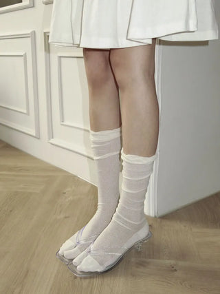Cloud See-through Cotton Long Knee Socks Tabi Flip-flop Toe Socks