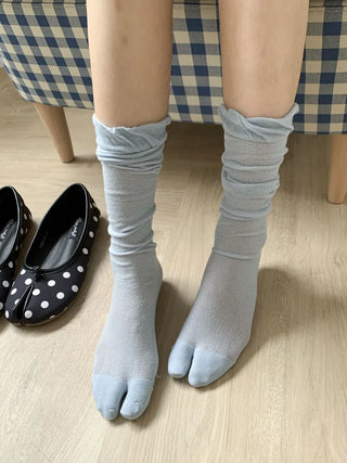 Cloud See-through Cotton Long Knee Socks Tabi Flip-flop Toe Socks