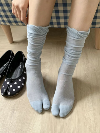 Cloud See-through Cotton Long Knee Socks Tabi Flip-flop Toe Socks