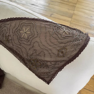 Karin Flower Beads Glitter Sequin See-through Triangle Headscarf