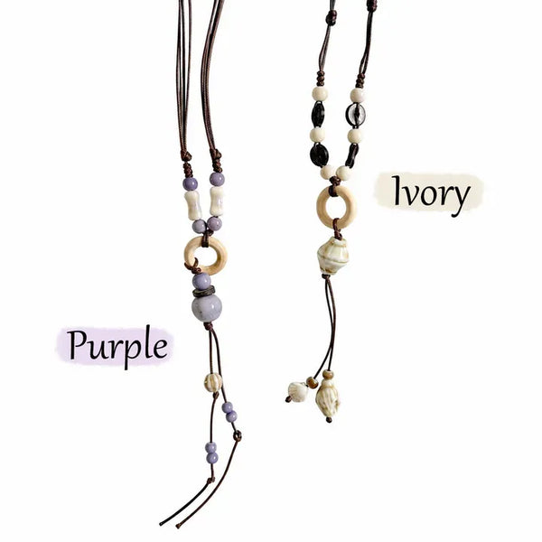 Ethnic Circle Bohemian Bold Bead Long Knot Necklace