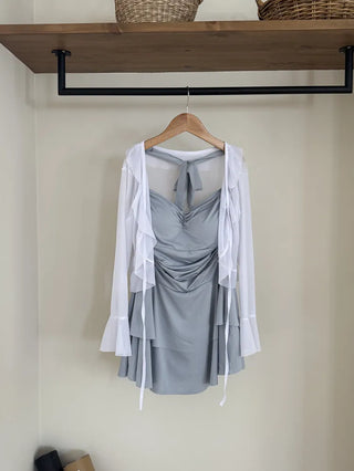 Frill Bolero Cardigan Cover-up Shirred Dress Set Swimsuit