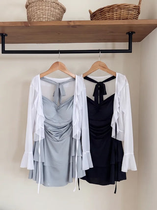 Frill Bolero Cardigan Cover-up Shirred Dress Set Swimsuit