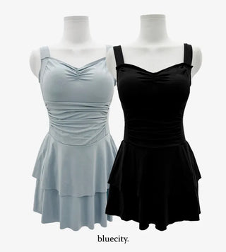 Frill Bolero Cardigan Cover-up Shirred Dress Set Swimsuit