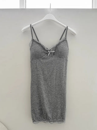 Maren Ribbon Lace Slip Mini Dress Sleeveless Long Sleeveless