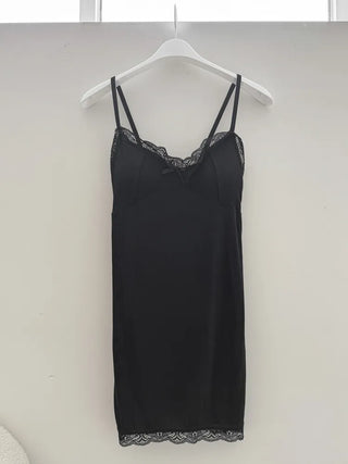 Maren Ribbon Lace Slip Mini Dress Sleeveless Long Sleeveless
