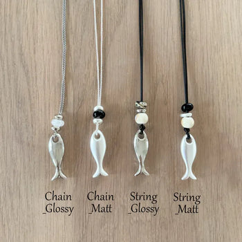 Cord Fish Pendant Bead Drop String Chain Long Necklace 2 Types