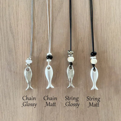 Cord Fish Pendant Bead Drop String Chain Long Necklace 2 Types