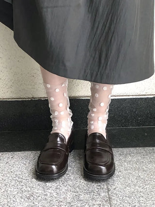 Blurring Dot Mesh See-through Color Stockings Pleated Long Socks