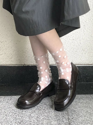 Blurring Dot Mesh See-through Color Stockings Pleated Long Socks