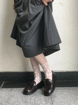 Blurring Dot Mesh See-through Color Stockings Pleated Long Socks