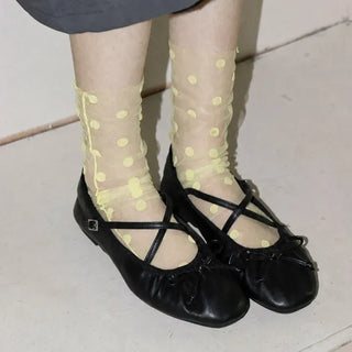 Blurring Dot Mesh See-through Color Stockings Pleated Long Socks