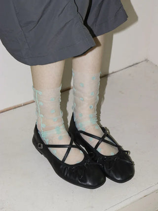 Blurring Dot Mesh See-through Color Stockings Pleated Long Socks