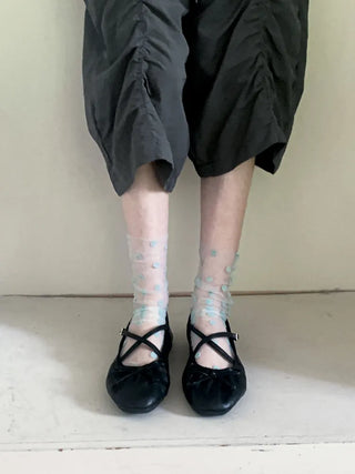 Blurring Dot Mesh See-through Color Stockings Pleated Long Socks
