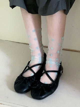 Blurring Dot Mesh See-through Color Stockings Pleated Long Socks