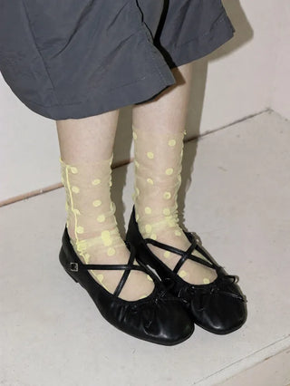 Blurring Dot Mesh See-through Color Stockings Pleated Long Socks