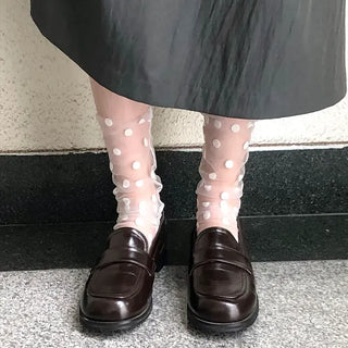 Blurring Dot Mesh See-through Color Stockings Pleated Long Socks