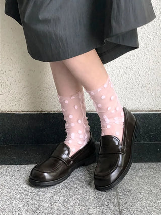 Blurring Dot Mesh See-through Color Stockings Pleated Long Socks
