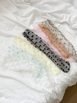 Blurring Dot Mesh See-through Color Stockings Pleated Long Socks