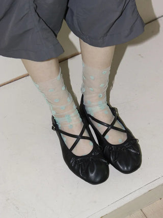 Blurring Dot Mesh See-through Color Stockings Pleated Long Socks