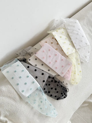 Blurring Dot Mesh See-through Color Stockings Pleated Long Socks
