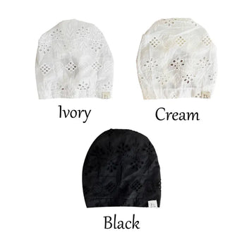 Punched Embroidered Flower Bandana Strap Bonnet Hat