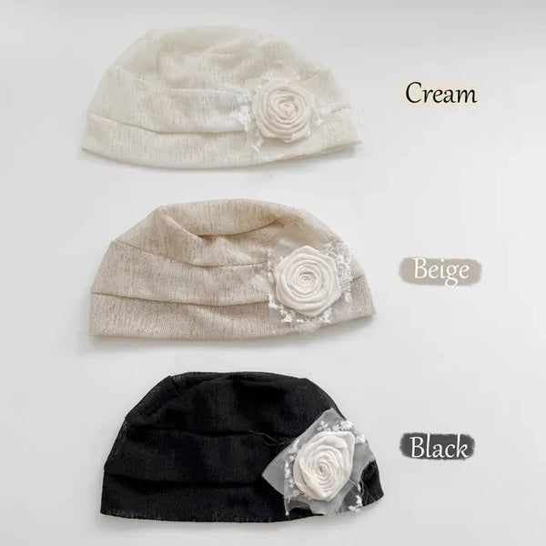 Mood Corsage Rose Flower See-through Short Beanie Hat