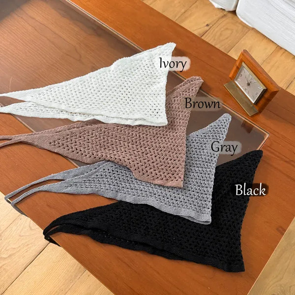 Tri-Punched Knit Strap Triangle Bandana Scarf