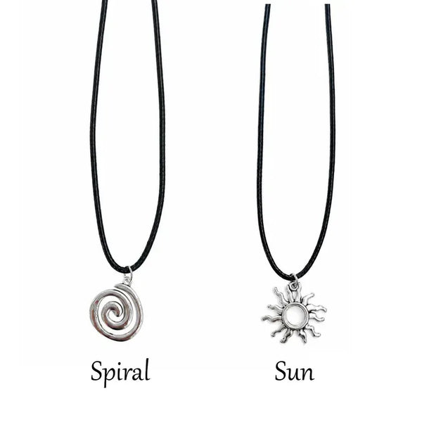 Black String Spiral Sun Maki Sun Silver Pendant Necklace 2 Types